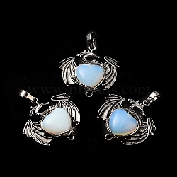 Opalite Heart Pendants, Dragon Charms, with Rack Plating Antique Silver Plated Brass Findings, Lead Free & Cadmium Free, 33x33.5~34x7~7.5mm, Hole: 8x5mm(KK-K331-01AS-03)