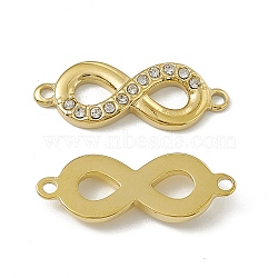Vacuum Plating 201 Stainless Steel Connector Charms, Infinity Links, with Crystal Rhinestone, Real 18K Gold Plated, 23x8.5x3mm, Hole: 1.4mm(STAS-J401-VC742)