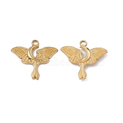 Ion Plating(IP) 304 Stainless Steel Pendants, Butterfly with Moon Charm, Real 18K Gold Plated, 24x25x2mm, Hole: 3mm(X-STAS-B031-36G)