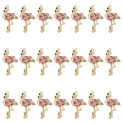 Alloy Enamel Pendants, with Rhinestone, Light Gold, Flamingo, Violet, 30x16x4mm, Hole: 1.4mm, 21pcs/box(ENAM-OC0001-11)