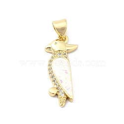 Brass Micro Pave Clear Cubic Zirconia Pendants, with Sythetic Opal, Real 18K Gold Plated, Bird, 22.5x9.5x3.5mm, Hole: 4x3.5mm(KK-A221-15A-G)