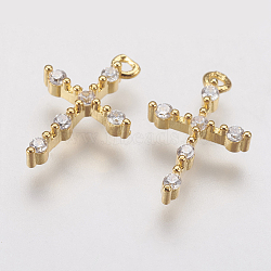 Brass Micro Pave Cubic Zirconia Tiny Cross Charms, Golden, 13.5x9x2.5mm, Hole: 1mm(ZIRC-G133-07G)
