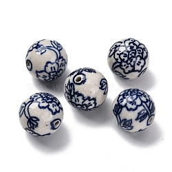 Handmade Porcelain Beads, Blue and White Porcelain, Round, Midnight Blue, 26~26.5mm, Hole: 2.2~3mm(X1-PORC-I027-19D)