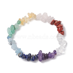 Chakra Natural Rose Quartz & Quartz Crystal & Red Jasper & Green Aventurine & Lapis Lazuli & Amethyst Chip Beaded Stretch Bracelets, Inner Diameter: 2-1/8 inch(5.5cm)(BJEW-JB10777-02)