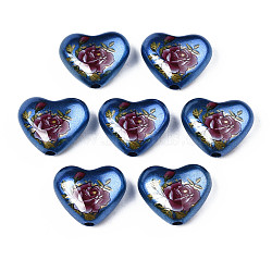 Spray Painted Opaque Acrylic Beads, Heart with Flower, Marine Blue, 16x19x8mm, Hole: 2mm(SACR-S305-28-D03)