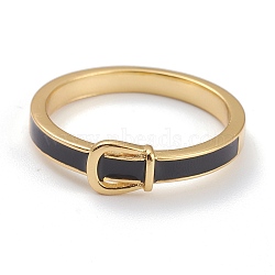 Brass Enamel Finger Rings, Black, Real 18K Gold Plated, US Size 7(17.3mm)(RJEW-J074-04G-B)