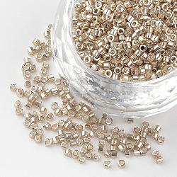 Plated Glass Bugle Beads, Pale Goldenrod, 1~2x1.5~2mm, Hole: 0.5mm, about 100g/bag(SEED-R043-11)