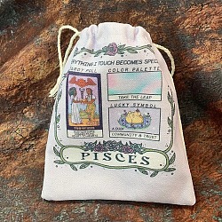 Tarot Card Storage Bag, Canvas Cloth Tarot Drawstring Bags, Rectangle with Constellation Pattern, Pisces, 18x13cm(ZODI-PW0001-092-A05)