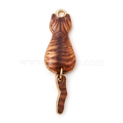 Alloy Enamel Pendant, Cat, Light Gold, Saddle Brown, 35x10mm(ENAM-CJC0015-13LG-04)