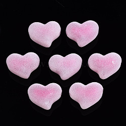 Flocky Acrylic Beads, Bead in Bead, Heart, Hot Pink, 16x21x12mm, Hole: 2.5mm(MACR-S275-27E)