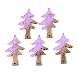 Transparent Resin & Walnut Wood Pendants, with Gold Foil, Christmas Tree, Lilac, 38x24.5x3mm, Hole: 2mm(RESI-S389-008A-B01)