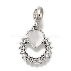 Rack Plating Alloy Crystal Rhinestone European Dangle Charms, Ring & Heart Large Hole Charms with Cat Eye, Platinum, WhiteSmoke, 30mm, Hole: 4.5mm(PALLOY-P307-11A-P)