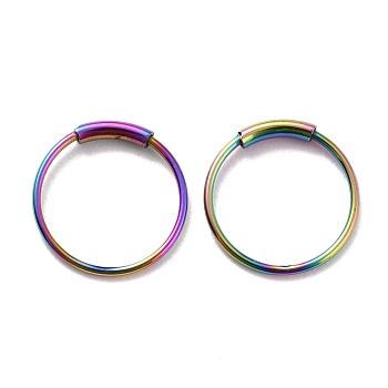 Ion Plating(IP) 304 Stainless Steel Hoop Earrings, Round, Rainbow Color, 9.5x0.5mm, Pin: 0.5mm