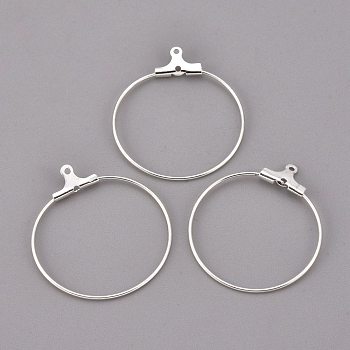 304 Stainless Steel Pendants, Hoop Earring Findings, Ring, Silver, 29~30x26.5x1.5mm, 21 Gauge, Hole: 1mm, Inner Size: 22x25mm, Pin: 0.7mm