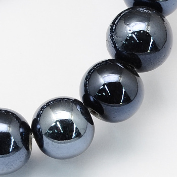Pearlized Handmade Porcelain Round Beads, Black, 8mm, Hole: 2mm