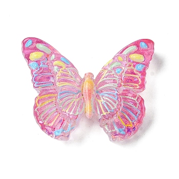 Spray Painted Resin Decoden Cabochons, with Paillette/Glitter Sequins, Butterfly, Hot Pink, 21.5x28x7mm