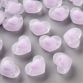 Transparent Acrylic Beads, Frosted, Bead in Bead, Heart, Plum, 13x17x9.5mm, Hole: 2.5mm, about 420pcs/500g
