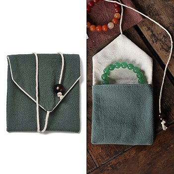 Burlap Packing Pouches Bags, for Jewelry Packaging, Square, Teal, 9.5~10x9.5x0.8~1cm