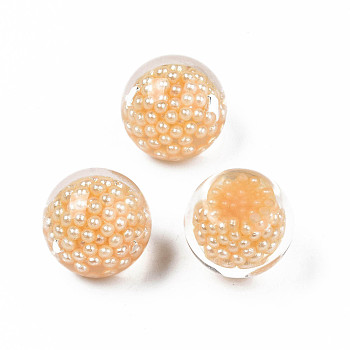 Translucent Acrylic Cabochons, with ABS Imitation Pearl Beads, Round, PeachPuff, 18x15.5~16mm
