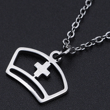 201 Stainless Steel Pendant Necklaces, with Cable Chains and Lobster Claw Clasps, Nurse Cap, Stainless Steel Color, 17.71 inch(45cm), 1.5mm