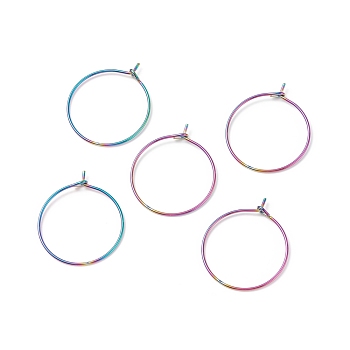 Ion Plating(IP) 316 Surgical Stainless Steel Hoop Earrings Findings, Wine Glass Charms Findings, Rainbow Color, 23x20x0.7mm, 21 Gauge.