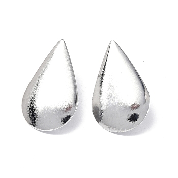 Ion Plating(IP) 304 Stainless Steel Stud Earring Findings, with Vertical Loops and Ear Nuts, Teardrop, Stainless Steel Color, 29.5x18.5mm, Hole: 3.5mm, Pin: 0.7mm