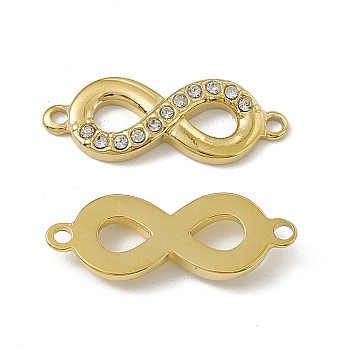 Vacuum Plating 201 Stainless Steel Connector Charms, Infinity Links, with Crystal Rhinestone, Real 18K Gold Plated, 23x8.5x3mm, Hole: 1.4mm