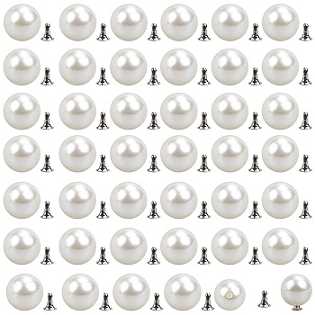 Iron Rivets, with Plastic Imitation Pearl Beads, Round, Platinum, 12mm, Hole: 1.6mm, 80pcs