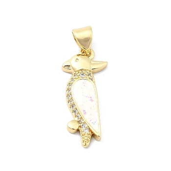 Brass Micro Pave Clear Cubic Zirconia Pendants, with Sythetic Opal, Real 18K Gold Plated, Bird, 22.5x9.5x3.5mm, Hole: 4x3.5mm