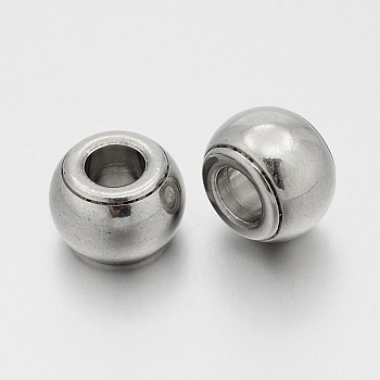Rondelle 201 Stainless Steel Large Hole Beads, Stainless Steel Color, 13x9mm, Hole: 6mm