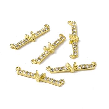 Rack Plating Brass Micro Pave Clear Cubic Zirconia Connector Charms, Real 18K Gold Plated, Long-Lasting Plated, Cadmium Free & Nickel Free & Lead Free, Letter Links, Letter.V, 5.5x27x2.5mm, Hole: 1.2mm