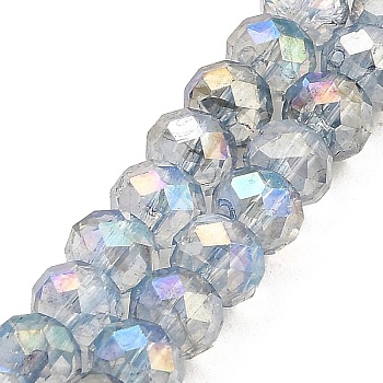 Spray Painted Imitation Jade Glass Beads Strands, AB Color Plated, Faceted, Round, Slate Gray, 6x5mm, Hole: 1.2mm, about 90pcs/strand, 17.72''(45cm)
