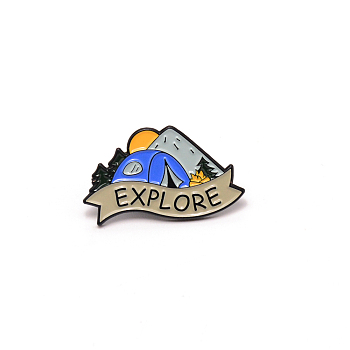 Explore Enamel Pin, Creative Mountain Zinc Alloy Enamel Brooch for Jackets Hats Bags, Golden, Blue, 18x30x11mm, Pin: 1mm