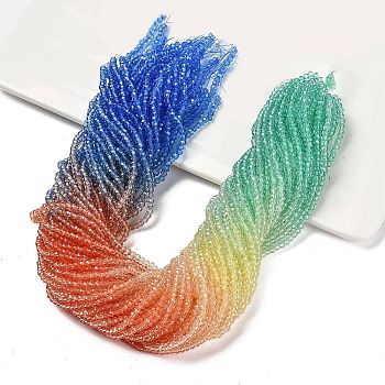 Transparent Painted Glass Beads Strands, Faceted, Rondelle, Colorful, 3.4x2.6mm, Hole: 0.5mm, about 135pcs/strand, 14.17''(36cm)
