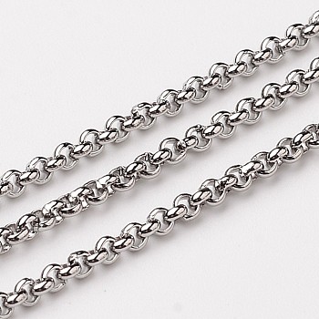 304 Stainless Steel Rolo Chains, Belcher Chain, Unwelded, Stainless Steel Color, 2x2mm