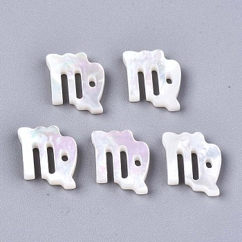 Natural White Shell Beads, Mother of Pearl Shell Beads, Top Drilled Beads, Constellation/Zodiac Sign, Virgo, 11.5x10x2.5mm, Hole: 0.8mm