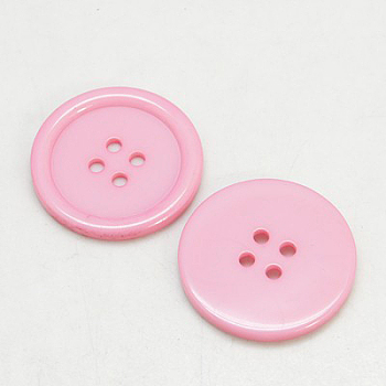 Resin Buttons, Dyed, Flat Round, Pink, 11x2mm, Hole: 1mm, 980pcs/bag