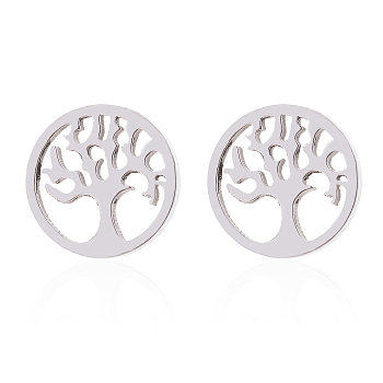 304 Stainless Steel Tree of Life Stud Earrings for Women, Stainless Steel Color, 10mm