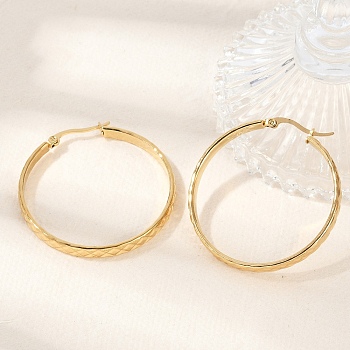 Ion Plating(IP) 304 Stainless Steel Hoop Earrings, Textured, Golden, 41.5~42x40~41x4mm, Pin: 1.2x0.7mm