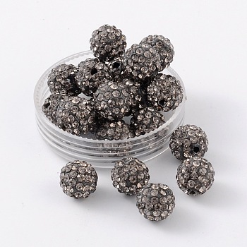 Polymer Clay Rhinestone Beads, Grade A, Round, PP15, Black Diamond, 10mm, Hole: 1.8~2mm, 6 Rows Rhinestone, PP15(2.1~2.2mm)