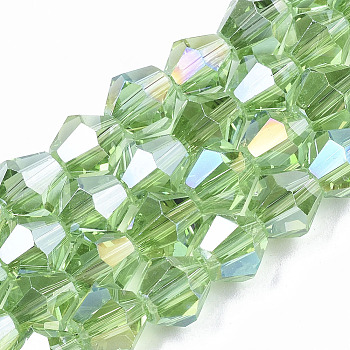 Electroplate Glass Beads Strands, AB Color Plated, Faceted, Bicone, Light Green, 7.5~8x7.5~8mm, Hole: 1.5mm, about 40pcs/strand, 11.81 inch