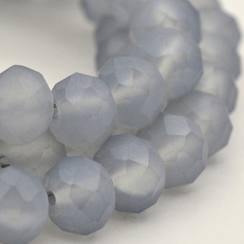 Pearl Luster Plated Faceted Rondelle Glass Beads Strands, Frosted, Light Grey, 8x5mm, Hole: 1mm, about 72pcs/strand, 17.3 inch