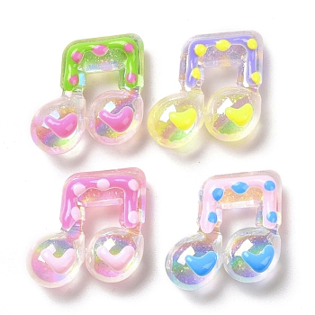 UV Plating Transparent Acrylic Beads, Iridescent, with Enamel, Musical Note, Mixed Color, 23x23x9.5mm, Hole: 2.5mm