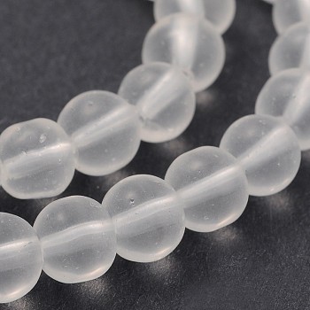 Frosted Glass Round Bead Strands, WhiteSmoke, 6mm, Hole: 1mm, about 53pcs/strand, 11.8 inch