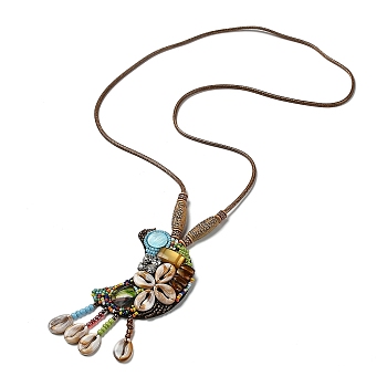 Retro Style Glass & Acrylic & CCB Beads Pendant Necklaces, PU Imitation Leather Necklaces, Colorful, 20.47 inch(52cm)