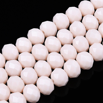 Opaque Solid Color Glass Beads Strands, Faceted, Rondelle, Misty Rose, 4x3mm, Hole: 0.4mm, about 113~115pcs/strand, 41~42cm