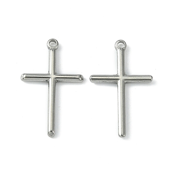 304 Stainless Steel Pendants, Cross Charms, Stainless Steel Color, 34x21x2.8mm, Hole: 2mm