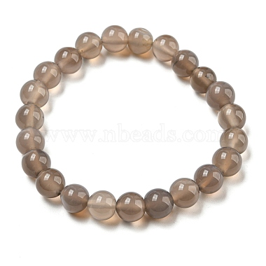 9mm Natural Grey Agate Round Beaded Stretch Bracelets for Women(BJEW-G718-01)-2