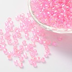 Bicone AB Color Plated Eco-Friendly Transparent Acrylic Beads, Pearl Pink, 4x4mm, Hole: 1mm, about 1660pcs/50g(X-TACR-A003-4mm-10)