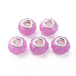 Resin European Beads, Large Hole Beads, with Silver Tone Brass Double Cores, Faceted, Rondelle, Medium Orchid, 14x9mm, Hole: 5mm(RPDL-T003-07A)